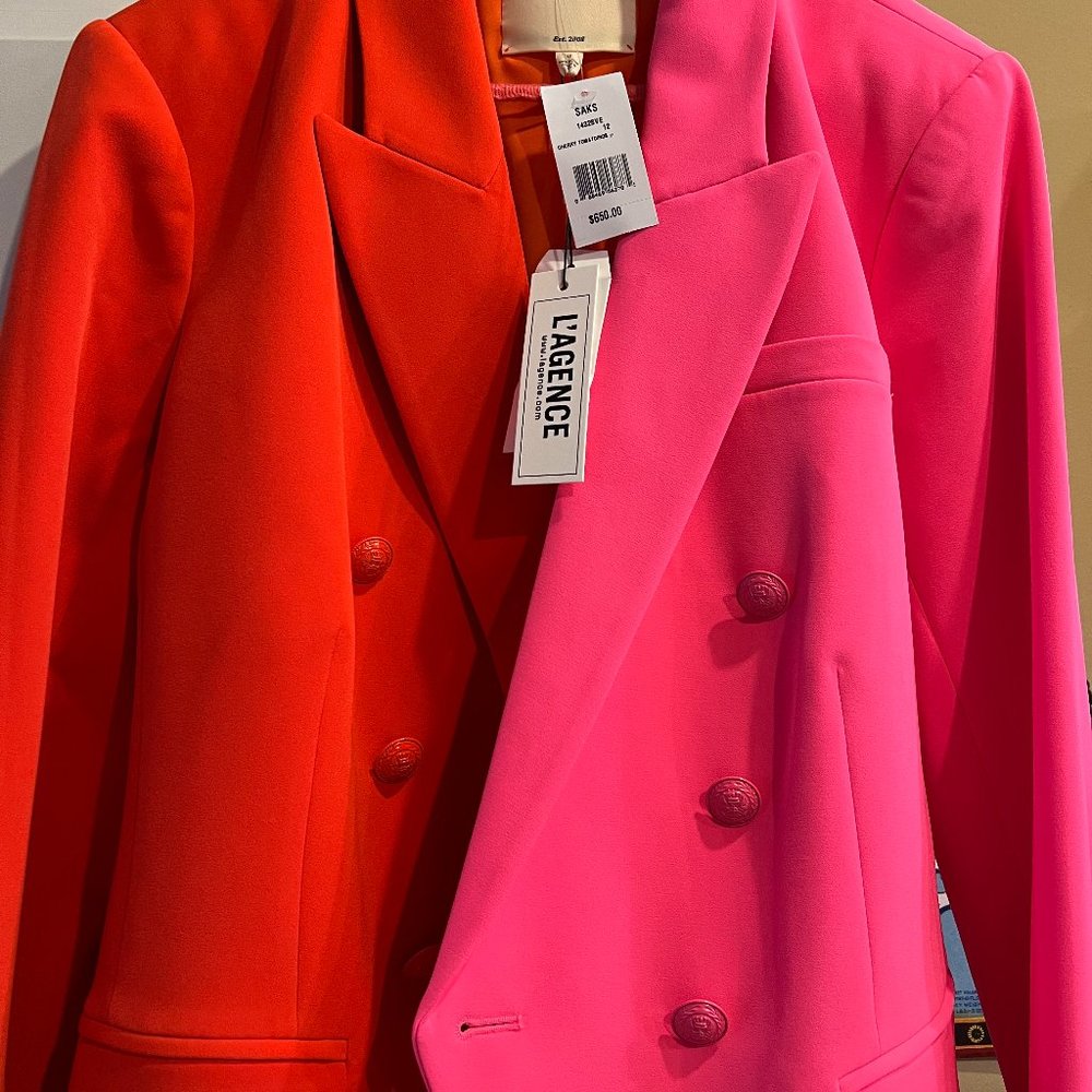 L’agence Kenzie Colorblock Double-Breasted Tailored Blazer Cherry Tomato NWT 12